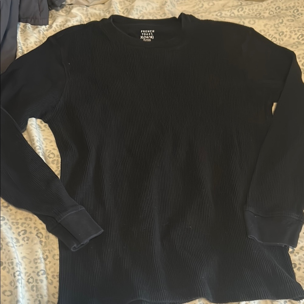 French Toast Black Long Sleeve Thermal Shirt - XL